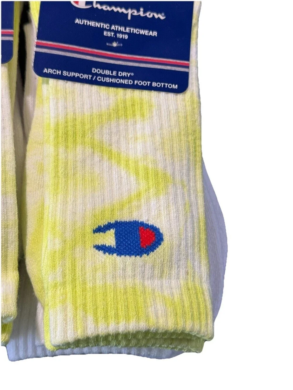 Champion Men's Crew Socks 3 Pairs Size 6-12 Yellow Tie-Dye